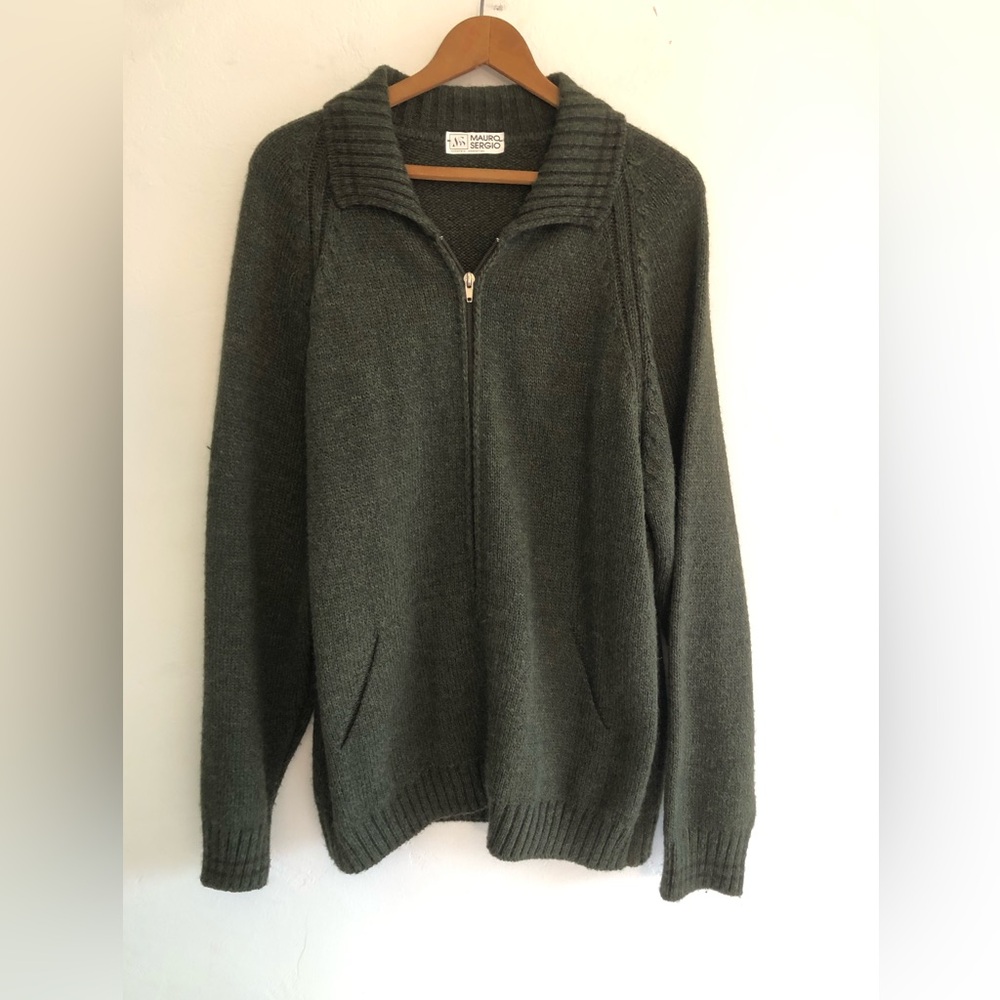 Mauro Sergio Sweater Men Size L/XL Green Wool Blend Academia Preppy  Grandpa
